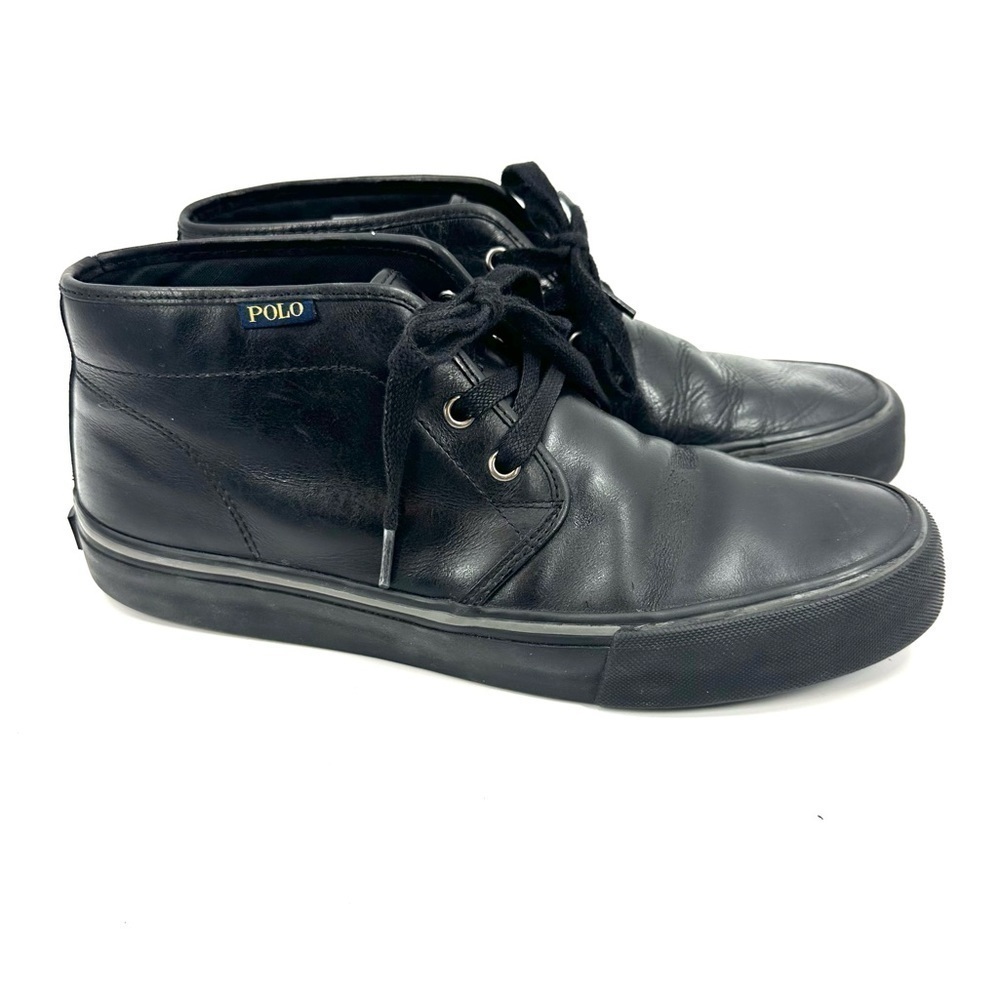 Polo Ralph Lauren Maykn Oil Leather Chukka Boots Mens 9 Black Shoes Preppy